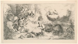 Jomfru og Barn med Gud Fader og Engle af Giovanni Benedetto Castiglione