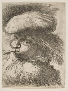 Ung mand med en trompet vendt mod venstre, fra serien af Small Heads in Oriental..., ca. 1645-1650. af Giovanni Benedetto Castiglione