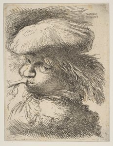 Ung mand med en trompet vendt mod venstre, fra serien af Small Heads in Oriental..., ca. 1645-1650. af Giovanni Benedetto Castiglione