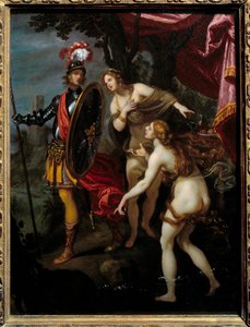 Carlo og Ubaldo skal levere Rinaldo Illustration af en scene af "La Jerusalem delivree" (La gerusalemme liberata) af Torquato Tasso (kaldet kruset). Maleri af Giovanni Bilivert (1576-1644) 1500-tallet
