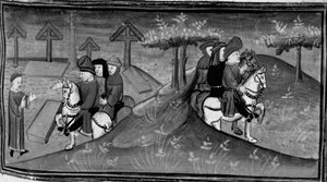 Decameron, Betto Brunelleschi og hans brigade møder Guido Cavalcanti; Betto forklarer Guidos ord til sine venner. Dag seks, nyhed 9 af Giovanni Boccaccio