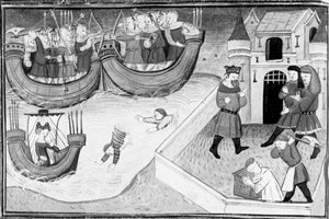 Decameron, Gerbino går om bord på skibet til datteren af kongen af Tunis; Gerbino bliver halshugget. Fjerde dag, novelle 4 af Giovanni Boccaccio