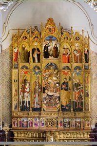 Polyptyk med Madonna og barnet tronende mellem Sankt Eustace, Sankt Peter, Sankt Jakob den Store, Sankt Venantius, Beato Guardato, Sankt Nikolaus af Bari, Kristi korsfæstelse, Sankt Sebastian og Sankt Eleutherius, historier fra Sankt Eu