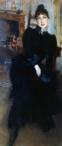 Alaide Banti ved pejsen (olie på panel) af Giovanni Boldini