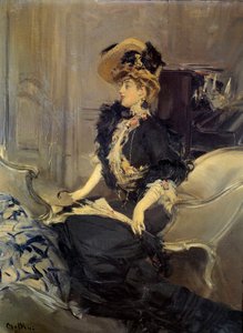Belle Epoque: "" besøget""" Elegant ung kvinde i aftenkjole. Maleri af Giovanni Boldini af Giovanni Boldini