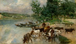 Drinking on the Seine, ca. 1874-75 (olie på plade) af Giovanni Boldini