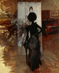 Dame i malerens atelier vendt mod hvid pastel af Giovanni Boldini (1842-1931) af Giovanni Boldini