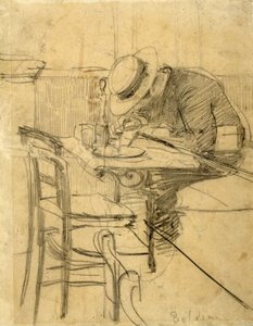 Maleren Helleu siddende på en caféterrasse af Giovanni Boldini