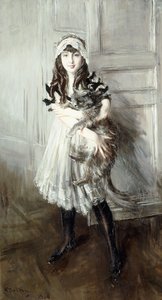 Portræt af Josefina Errazuriz, der holder en kat, 1910 af Giovanni Boldini