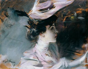 Portræt af Lina Cavalieri med ny hat, af Giovanni Boldini (1842-1931) af Giovanni Boldini