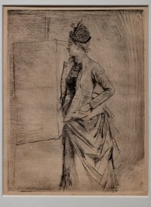 Portræt af en stående ung kvinde i profil (The Visit) af Giovanni Boldini