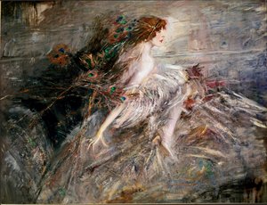 Portræt af Marquise Casati med påfuglefjer, maleri af Giovanni Boldini af Giovanni Boldini