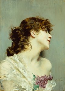 Profil af en ung kvinde (olie på panel) af Giovanni Boldini