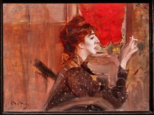Det røde gardin af Giovanni Boldini