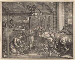 Hyrdernes tilbedelse af Giovanni Britto after Titian