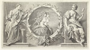 Cartouche med prismodtager mand og kvinde af Giovanni Cattini (attributed to)