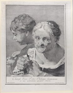 Gammel kvinde med rosenkrans og en dreng, der tæller mønter, 1743. af Giovanni Cattini