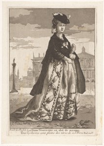 Den venetianske dame La Dame Venitienne en habit de masque (titel på objekt) Diverse portrætter (serietitel) af Giovanni David