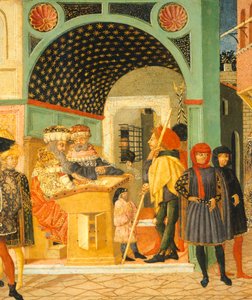 Historier om Susanne, omkring 1450, højre side af malet kiste af Giovanni di Ser Giovanni, kendt som Lo Scheggia (1406-1486), tempera på panel, detalje