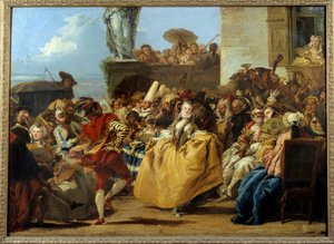 Karnevalsscene eller "" Menuet"" Dansescenemaske i det 18. århundrede. Maleri af Gian Domenico Tiepolo (1727-1804) søn. 1,12x0,8 m.