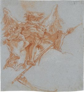 Chronos på skyer; verso: draperistudie af Giovanni Domenico Tiepolo