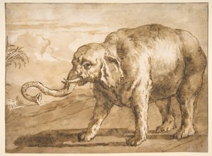 Elefant i et landskab af Giovanni Domenico Tiepolo