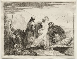 Flugt til Egypten: Den hellige familie forlader kysten af Giovanni Domenico Tiepolo