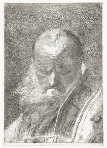 Gejstlig med skaldet hoved i kapsel Samling af hoveder (serietitel) Raccolta di Teste (serietitel) af Giovanni Domenico Tiepolo