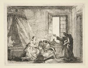 Joseph bekendtgør til Maria ordenen at forlade, fra serien Idee pittoresche sopra la fuga in Egitto (Flygt til Egypten) af Giovanni Domenico Tiepolo