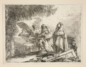 Joseph Carrying Jesus in his Arms, fra serien Idee pittoresche sopra la fuga in Egitto (Flight into Egypt) af Giovanni Domenico Tiepolo