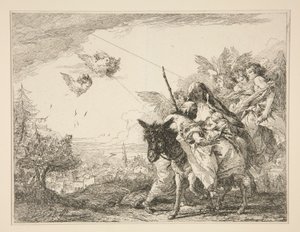 Joseph Contemplates the Infant Jesus, fra serien Picturesque Ideas over the Flight into Egypt (Flight into Egypt) af Giovanni Domenico Tiepolo