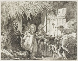 Joseph og Mary søger ly, plade fem fra Flugten til Egypten af Giovanni Domenico Tiepolo