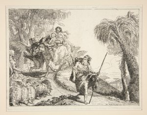 Josef med jomfruen og barnet, fra serien Idee pittoresche sopra la fuga in Egitto (Flight into Egypt) af Giovanni Domenico Tiepolo