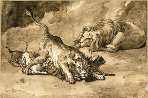 Løve, løvinde og unger af Giovanni Domenico Tiepolo