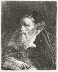 Gammel mand med bog og forstørrelsesglas Samling af hoveder (serietitel) Raccolta di Teste (serietitel) af Giovanni Domenico Tiepolo