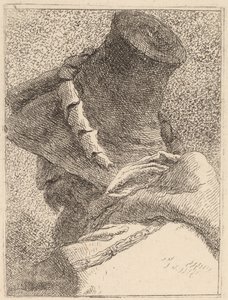 Profil af en gammel mand med en hat af Giovanni Domenico Tiepolo