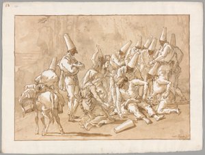 Punchinello kollapser på vejen af Giovanni Domenico Tiepolo