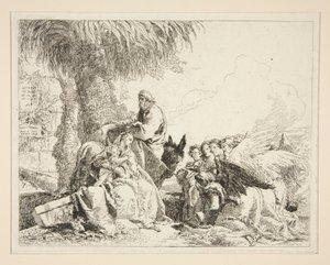 Hvil under flugten til Egypten, fra serien Idee pittoresche sopra la fuga in Egitto (Flight into Egypt) af Giovanni Domenico Tiepolo