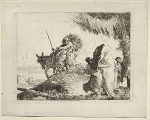 Flugten til Egypten: Flugten med Madonnaen til højre, støttet af engle af Giovanni Domenico Tiepolo