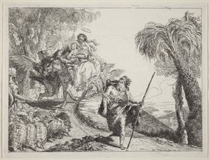 Flugten med Josef i forgrunden af Giovanni Domenico Tiepolo