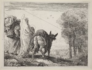 Flugten med den hellige familie til venstre af Giovanni Domenico Tiepolo