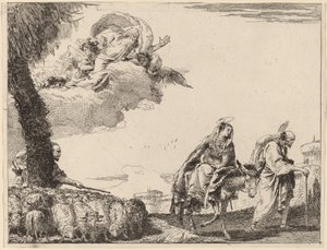 Flugten med den hellige familie til højre af Giovanni Domenico Tiepolo
