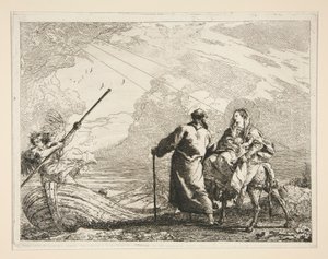 The Holy Family Arrives at the Edge of a River, fra serien Idee pittoresche sopra la fuga in Egitto (Flight into Egypt) af Giovanni Domenico Tiepolo