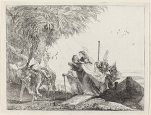 Den hellige familie går i land af Giovanni Domenico Tiepolo