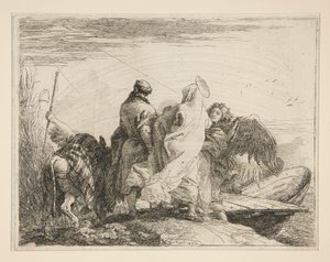 The Holy Family Leaving the Bank of the River, fra serien Idee pittoresche sopra la fuga in Egitto (Flight into Egypt) af Giovanni Domenico Tiepolo