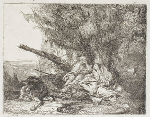 Den hellige familie hviler i en skov, plade 23 fra Flugten til Egypten af Giovanni Domenico Tiepolo