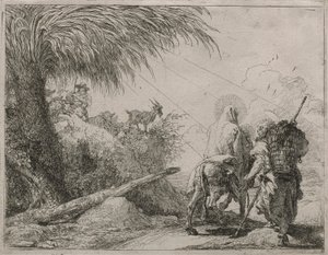 Den hellige familie på en stenet sti fra serien Idee Pittoresche Sulla Fuga i Egitto (flyvning til Egypten) af Giovanni Domenico Tiepolo