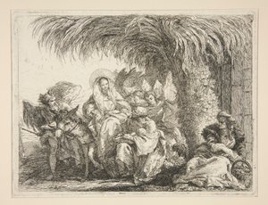 Den hellige familie under et palmetræ, fra serien Idee pittoresche sopra la fuga in Egitto (Flight into Egypt) af Giovanni Domenico Tiepolo