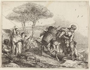 Madonnaen og barnet til venstre, med en fil af engle af Giovanni Domenico Tiepolo