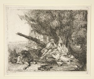 The Rest on the Flight into Egypt, fra serien Idee pittoresche sopra la fuga in Egitto (Flight into Egypt) af Giovanni Domenico Tiepolo